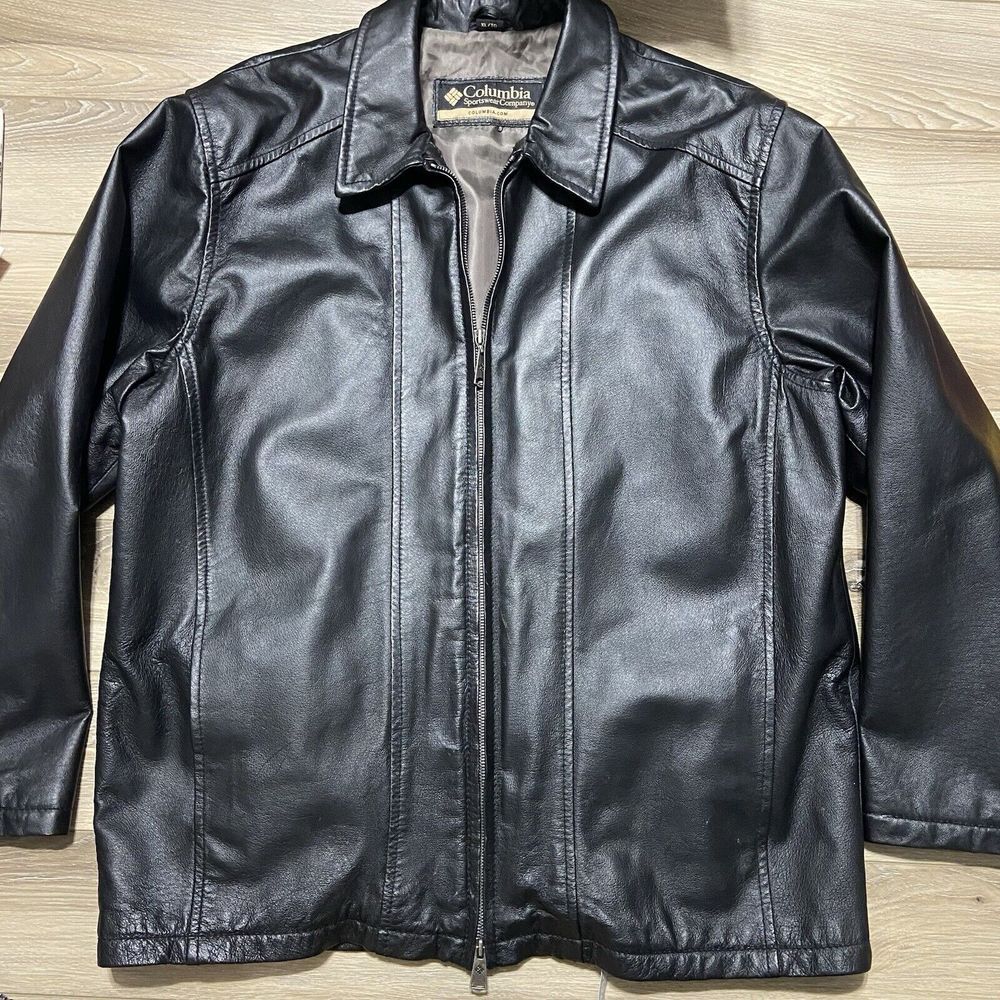 VINTAGE‎ Columbia Jacket Large Adult Black Leather Full Zip Outdoor Moto Mens XL